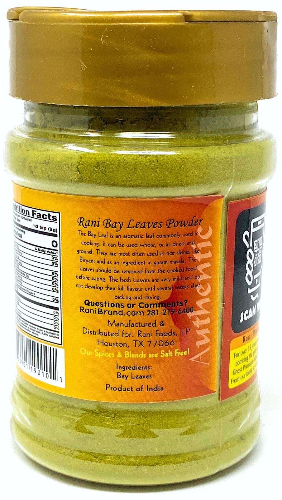 Rani Bay Leaf (Leaves) Powder 2.4Oz (70G) Pet Jar ~ All Natural | Gluten Friendly | Non-Gmo | Vegan | Indian Origin (Tej Patta)