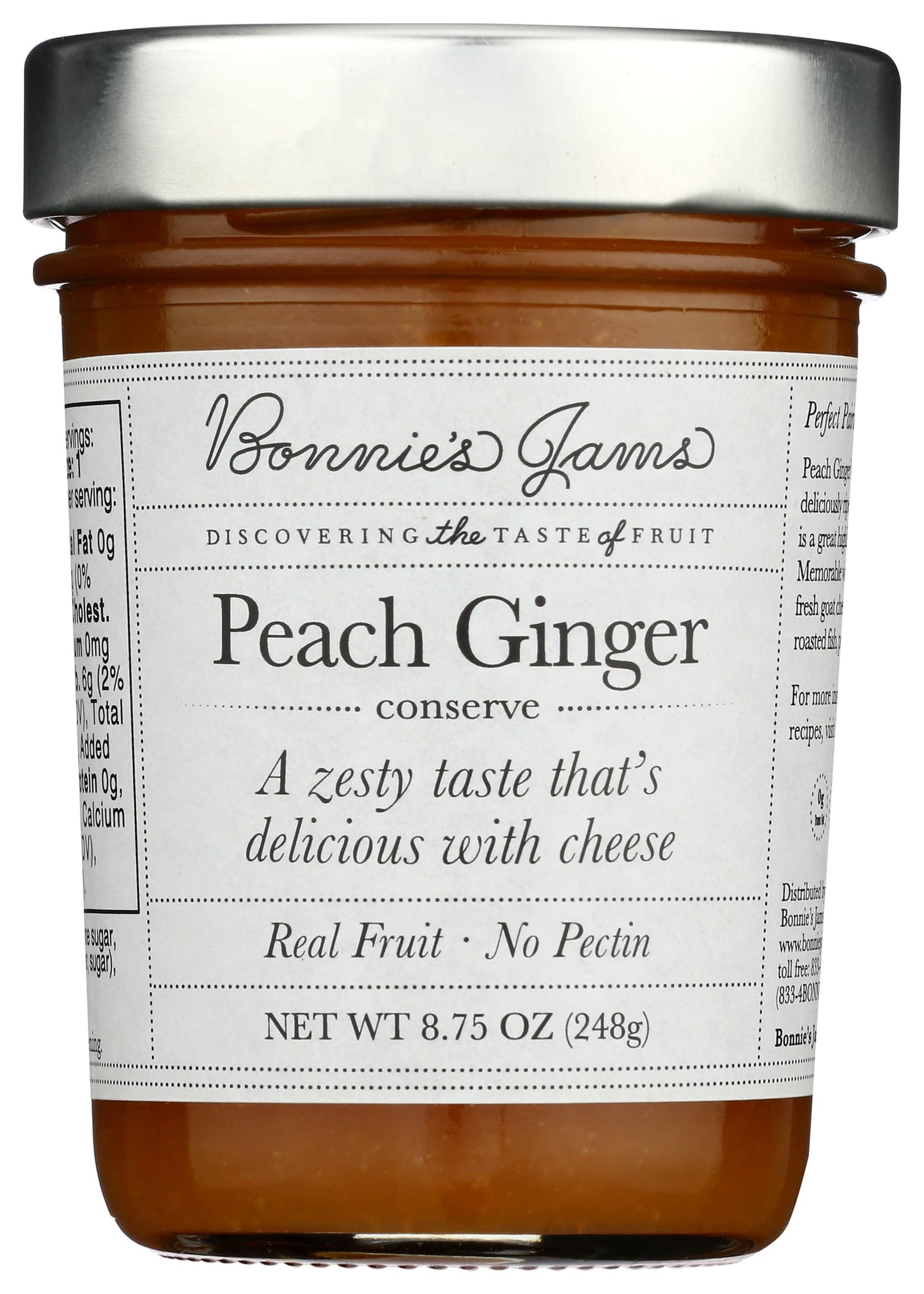 Bonnies Jams, Peach Ginger Jam, 8.75 Ounce