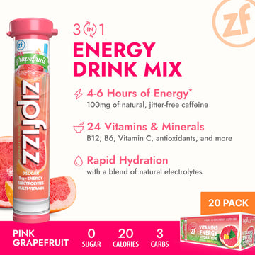 Zipfizz Energy Drink Powder, Pink G fruit, 20 Pack, Sugar-Free, Electrolyte Powder, Contains Vitamin B-12, Model 20PGFRT