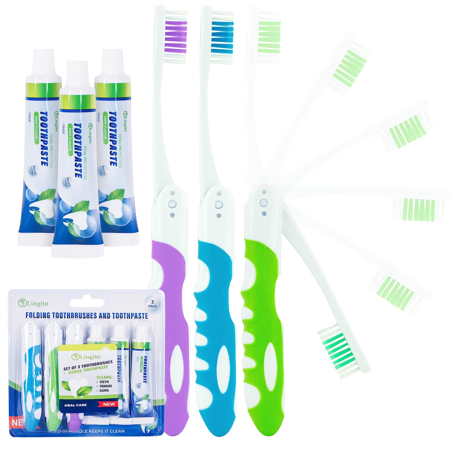 Travel Toothbrush, Portable Toothbrush Built In Cover, Travel Size Toothbrush Hiking, Camping, Traveling, Folding Toothbrushes,