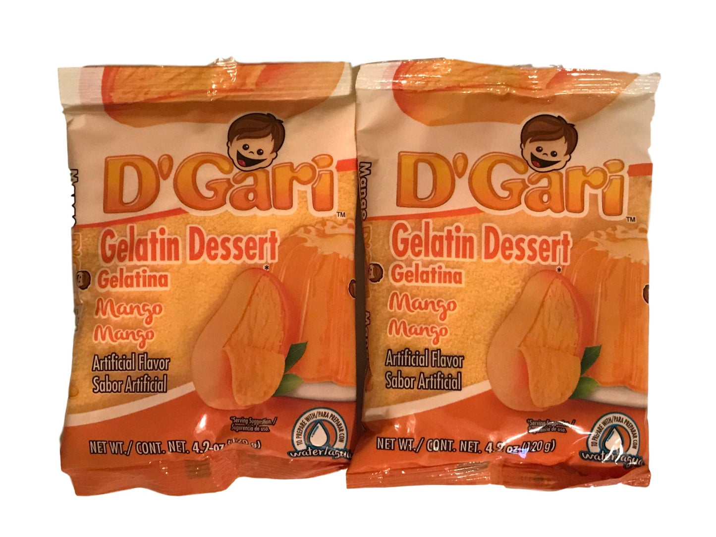 D Gari Pack of 2 Mango Gelatin 4.2oz, Prepare with Water, Quick Snacks, Mango Dessert, Gelatin, Mix, Mexico, Powder