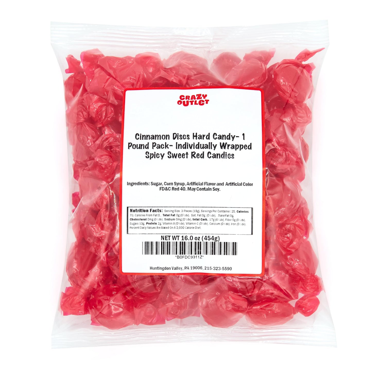 Cinnamon Discs Hard Candy - 1 Pound Pack - Individually Wrapped Spicy Sweet Christmas Candies - Old Fashioned Cinnamon For Office Bowls, Gifts, And Sharing