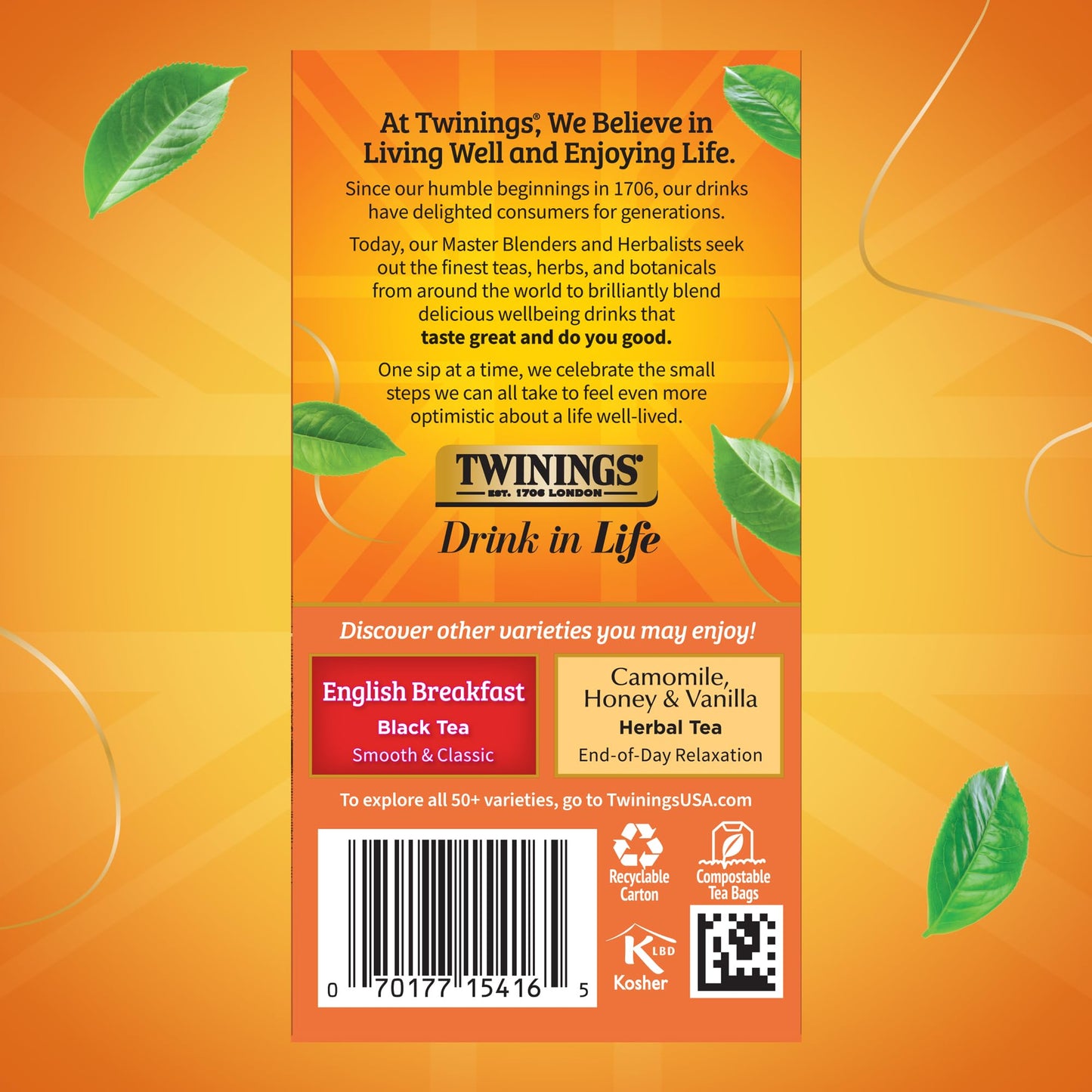 Twinings Ceylon Pure Black Tea Individually Wrapped Bags, 20 Count (Pack of 6), formerly Ceylon Orange Pekoe, Crisp, Refreshing,
