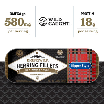 Brunswick Boneless Kipper Style Herring Fillets, Gluten Free, Keto Friendly, 3.53 oz Can