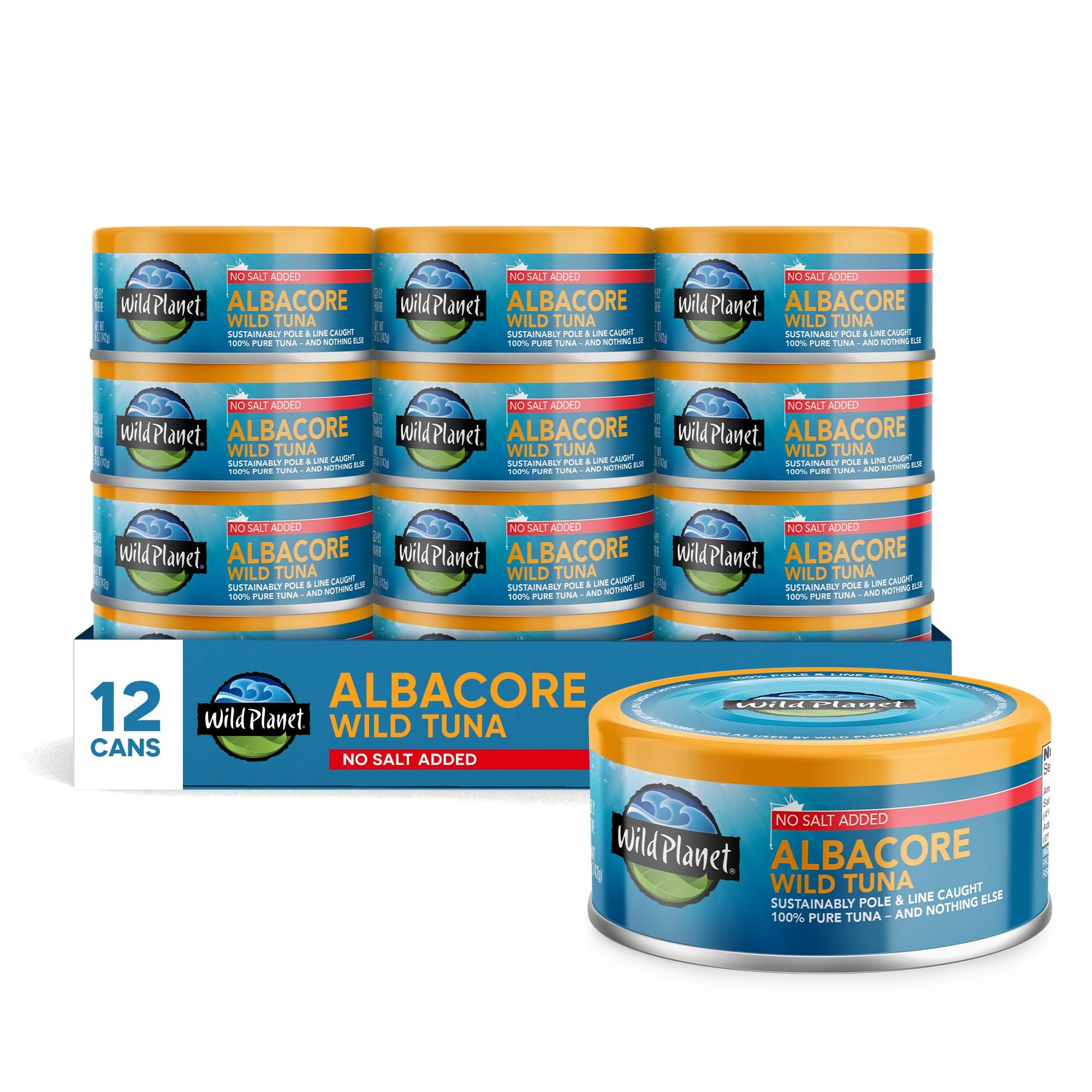 Wild Planet Wild Albacore Tuna, No Salt Added, Canned Tuna, Sustainably Wild-Caught, Non-GMO, Kosher 5 Ounce (Pack of 12), Packa