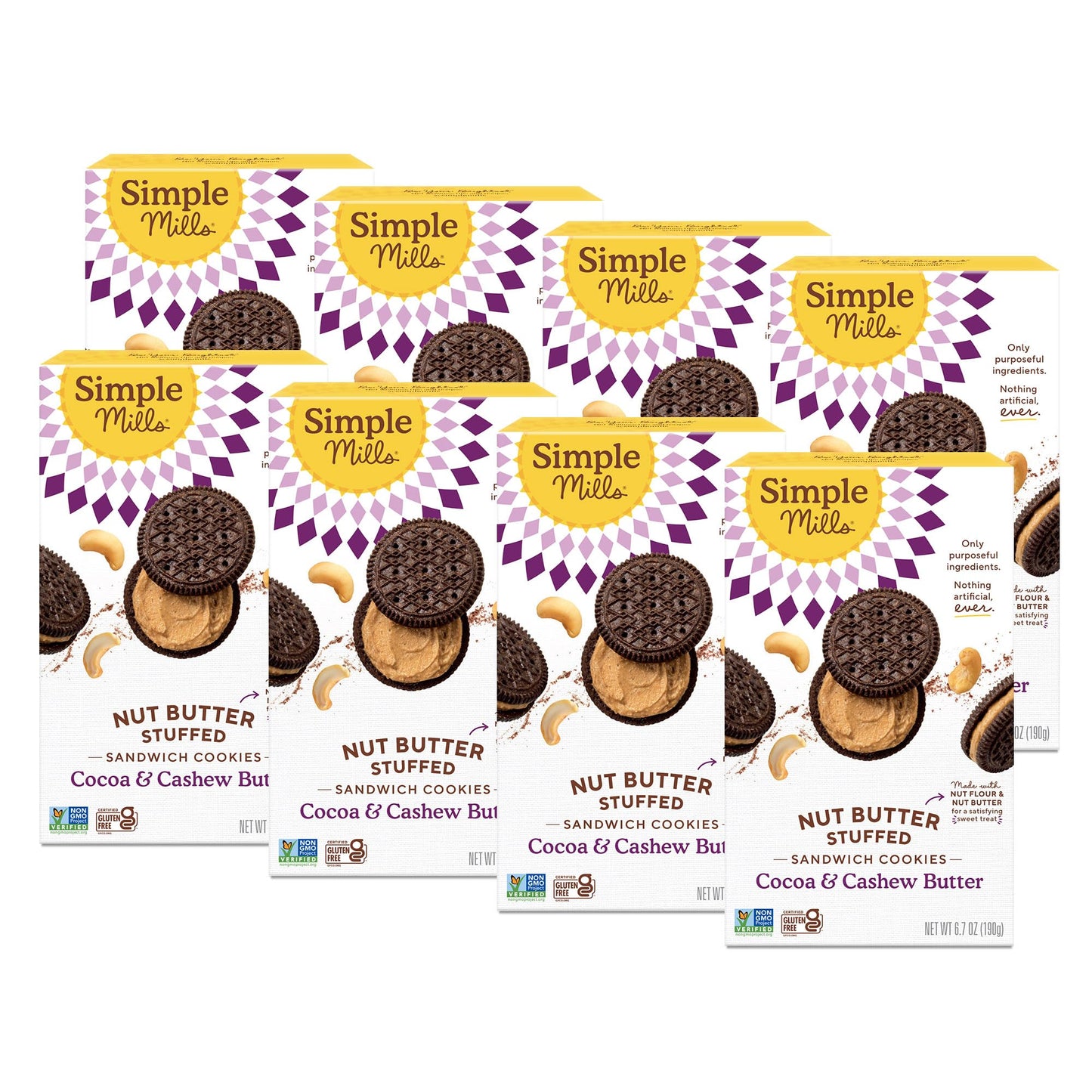 Simple Mills Nut Butter Stuffed Sandwich Cookies, Cocoa Cashew Crème, Nothing Artificial, Vegan Friendly, Kosher, Gluten Free & Non-Gmo, 6.7 Ounce (Pack Of 8)