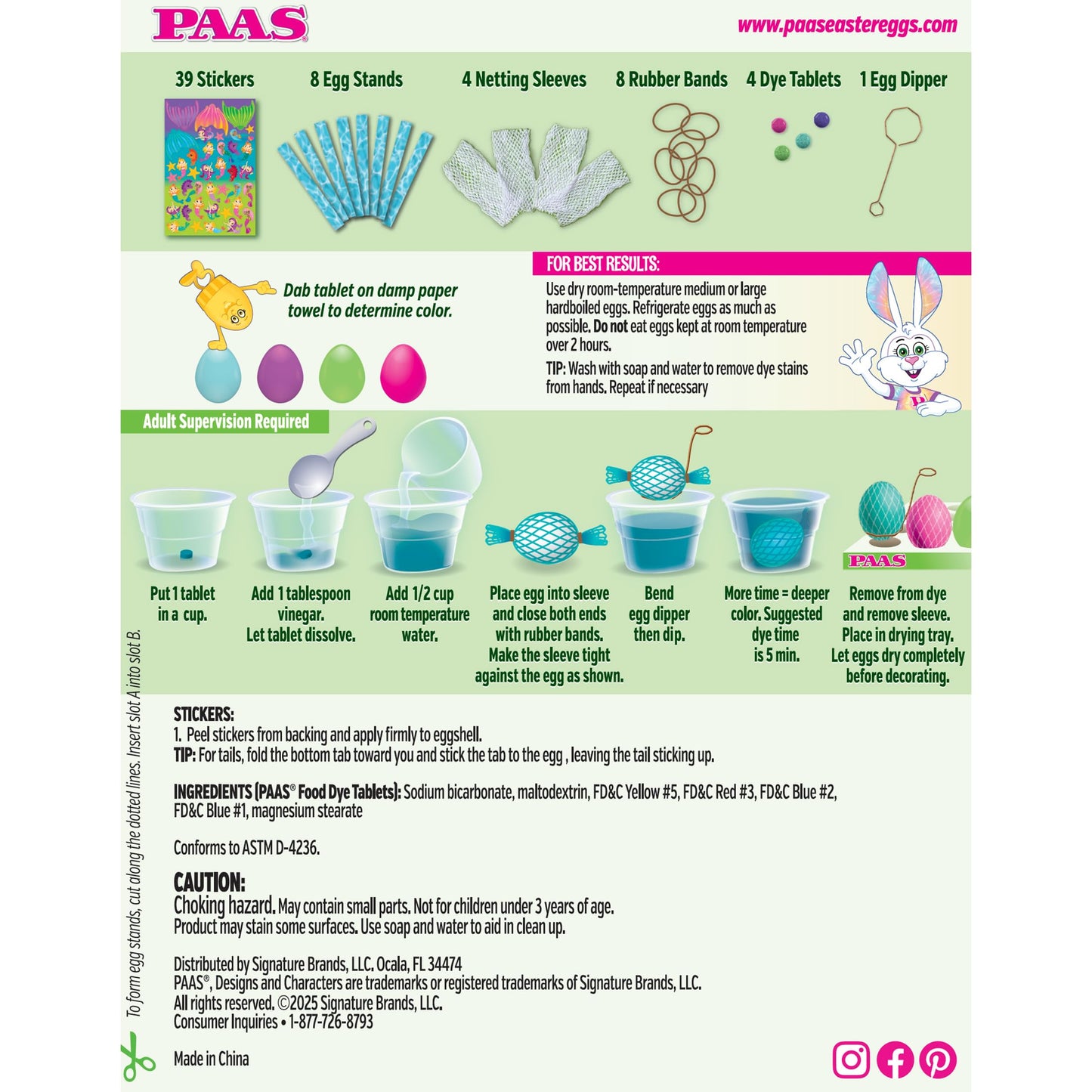 PAAS Mermaid Tails Egg Decorating Kit with Reusable Sleeves, Stickers, and Dye compact pieces - 1.6 Ounce