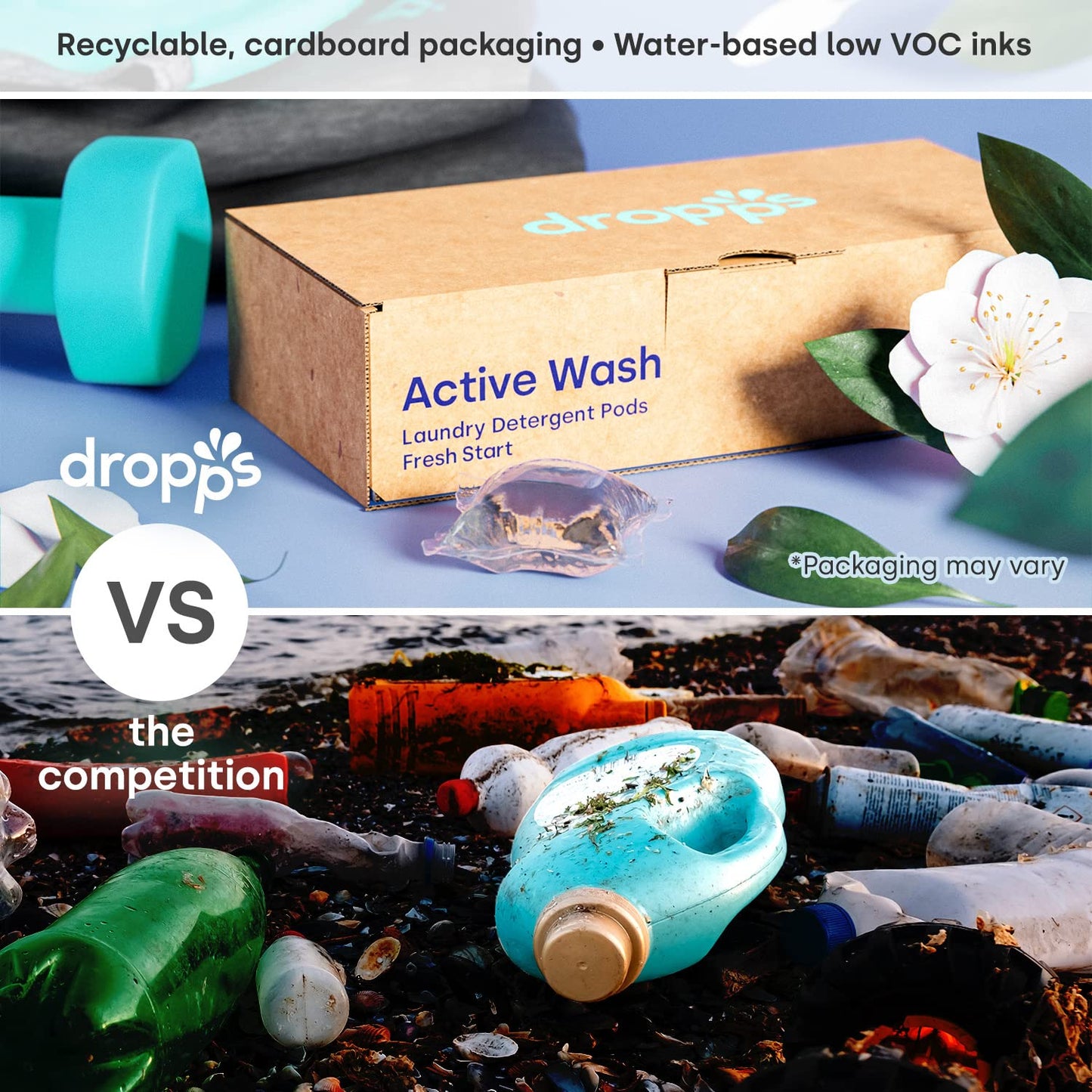 Dropps Active Wash Laundry Detergent | Fresh Start, 120 Pods | Sport Wash Fights Stains & Odors | Low-Waste Packaging | Works In