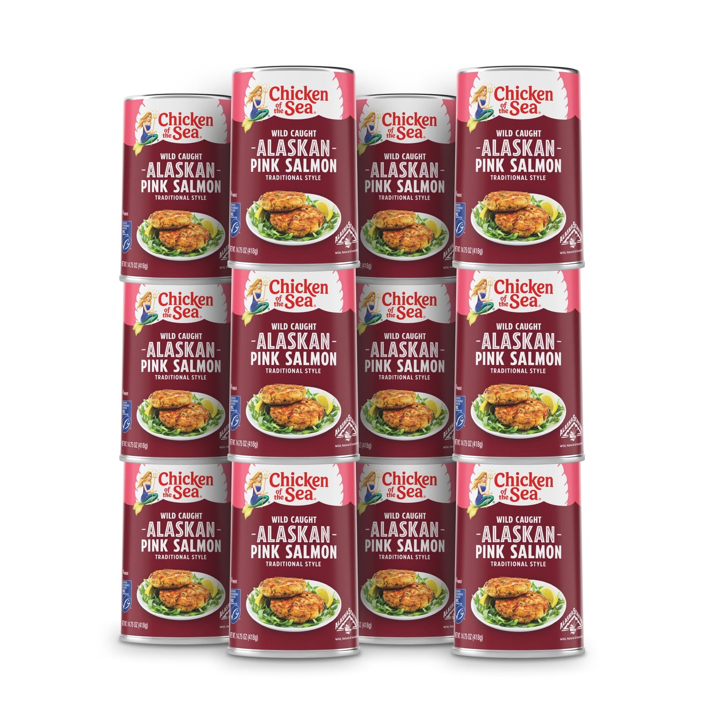 Chicken of the Sea Alaskan Pink Salmon, 14.75 Ounce Cans (Pack of 12), Wild Caught Canned Salmon, Traditional Style