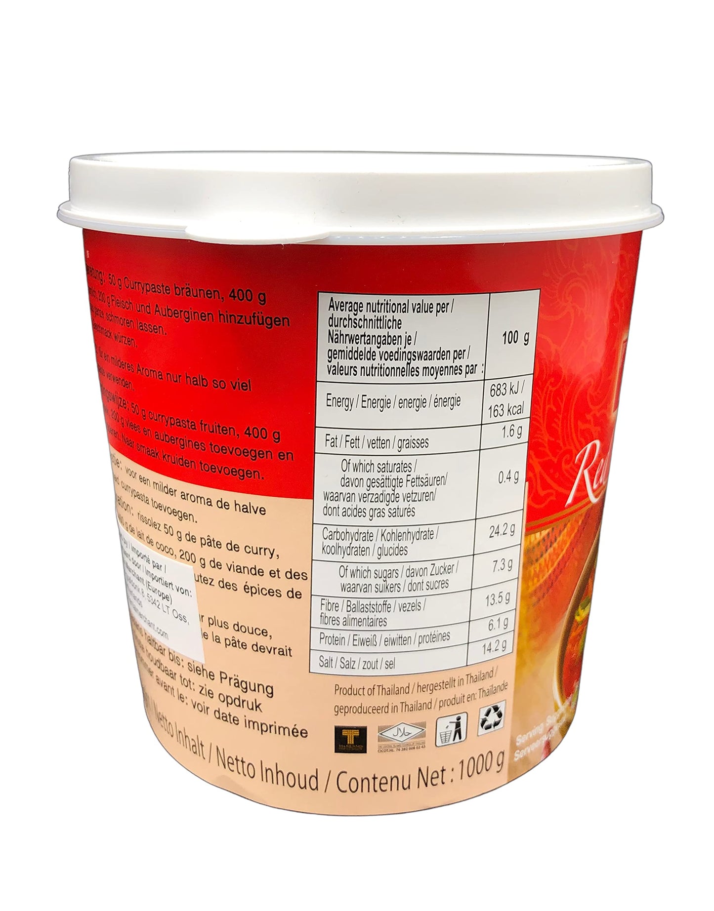 Mae Ploy Red Curry Paste, Authentic Thai Curry Paste With Red Chili, Shrimp Paste, Lemongrass And Aromatic Herbs For Cooking Butter Chicken, Rendang, Curries, Stews And Other Dishes, 2.2Lbs Tub