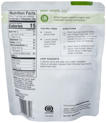 Simply Organic Southwest Taco Simmer Sauce, 8 Ounce Pouch, Bold Flavor, For Beef, Pork Or Chicken Tacos (Pack Of 6)