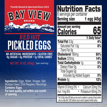 BAY VIEW BRAND Pickled Eggs, Gluten Free, 0g Sugar, 6g Protein, 16oz (Pack of 1)