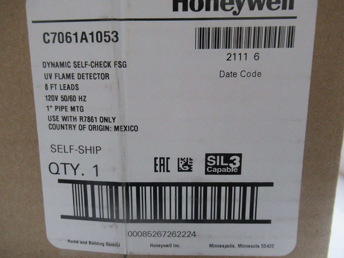 Honeywell C7061A1053 Dynamic Self-Check Ultraviolet Flame Detector-Replacement For C7061A1012