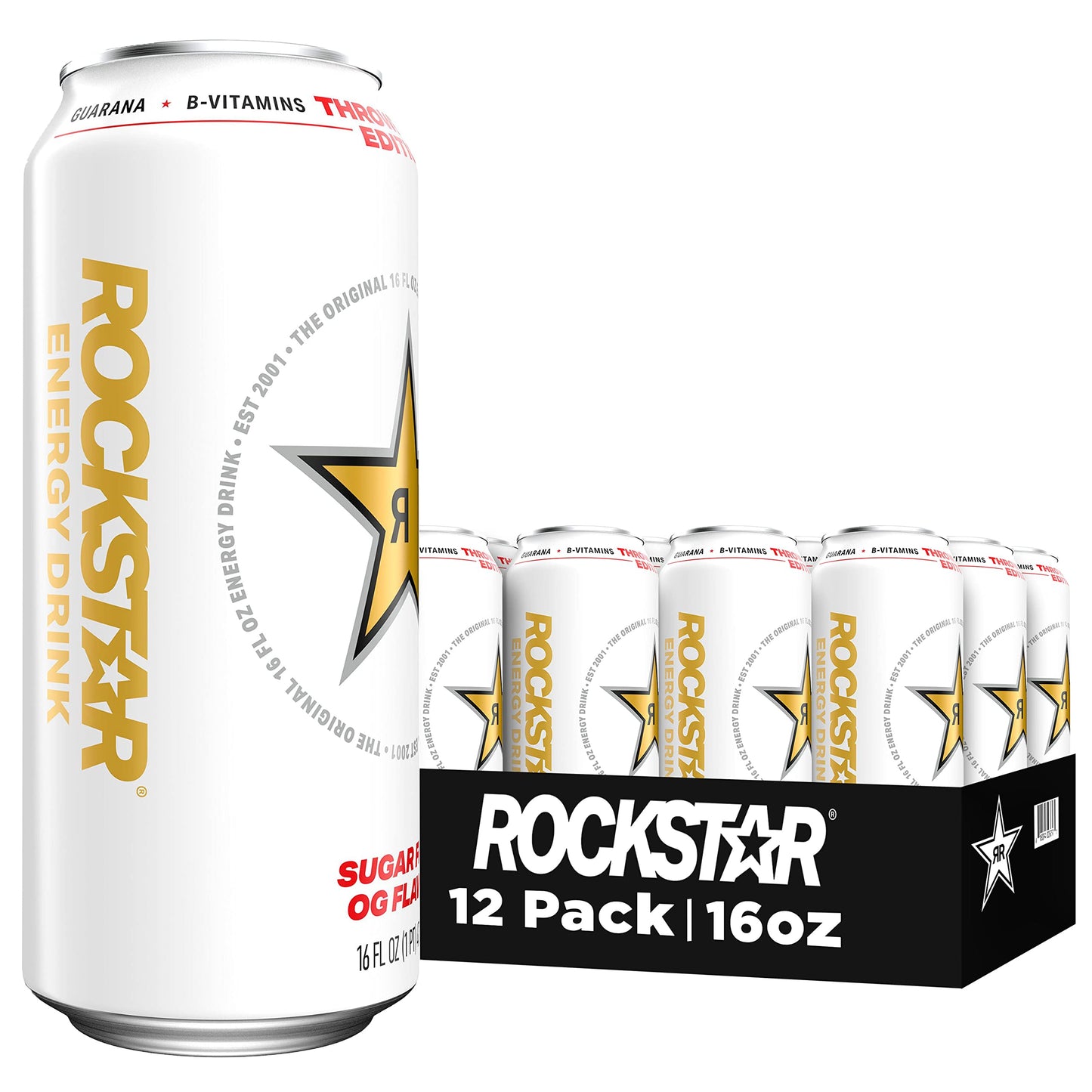 Rockstar Energy Drink, Throwback Edition, Sugar Free, 16 Fl Oz (Pack of 12)