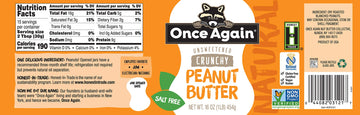 Once Again Natural, Crunchy Peanut Butter, 16Oz - Salt Free, Unsweetened - Gluten Free Certified, Vegan, Kosher, Non-Gmo Verifie