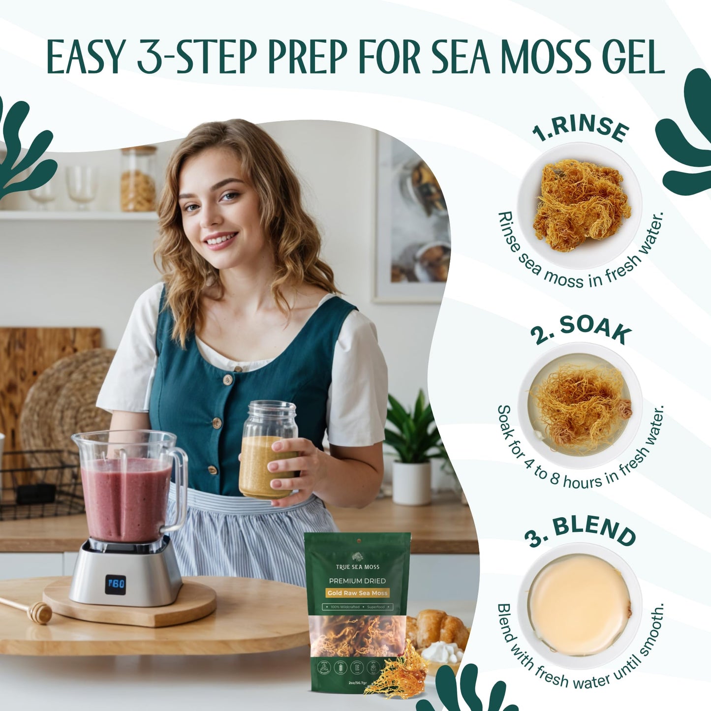 TrueSeaMoss Raw Irish Sea Moss - Wildcrafted Superfood for Skin & Hair - 2oz Pack