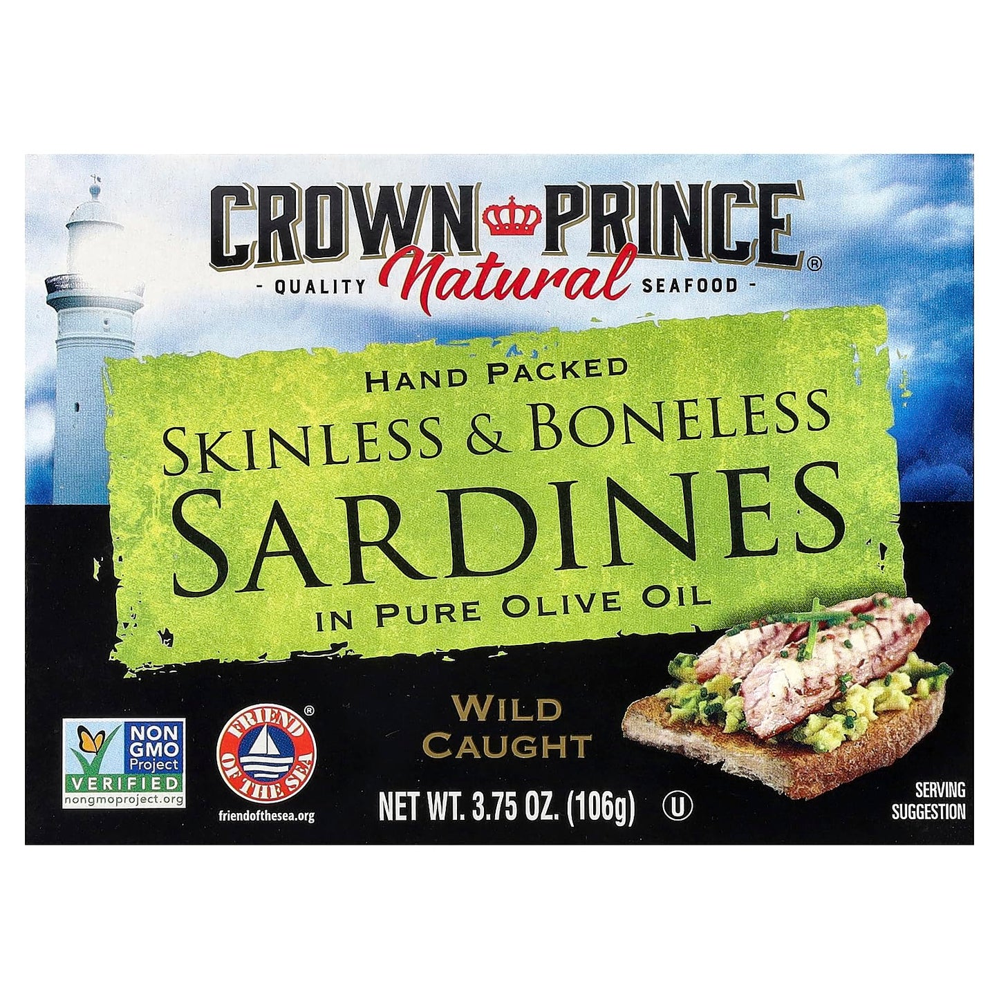Crown Prince, Skinless & Boneless Sardines in Olive Oil, 3.75 oz