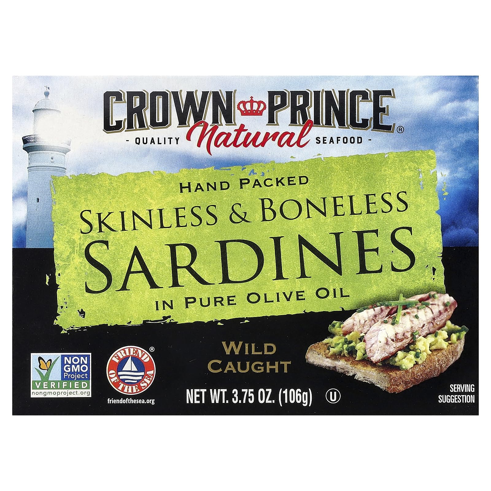 Crown Prince, Skinless & Boneless Sardines in Olive Oil, 3.75 oz