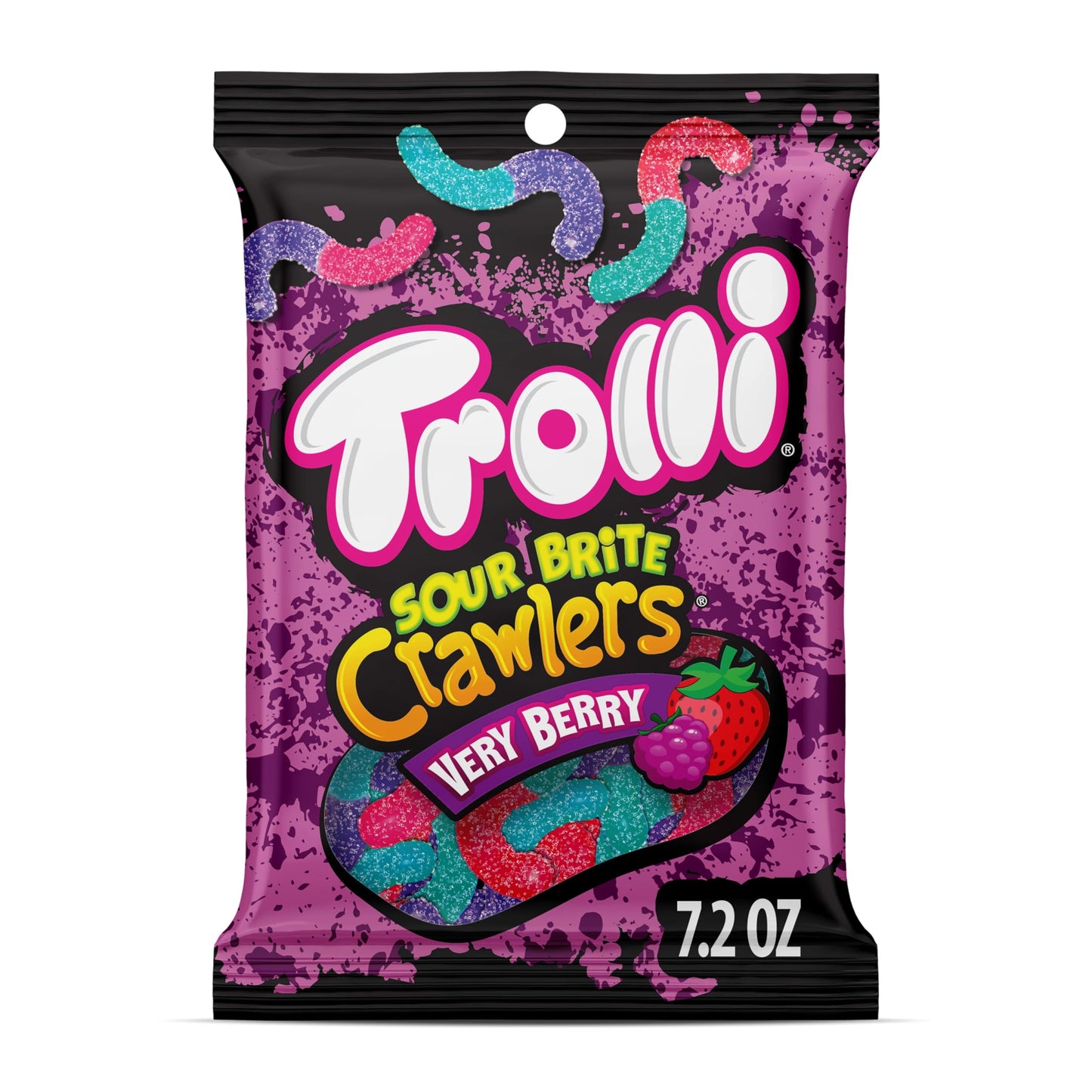 Trolli Sour Brite Crawlers, Candy, Very Berry, Sweet And Sour, Gummy Worms, 7.2 Oz