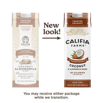 Califia Farms - Toasted Coconut Almond Milk, 32 Oz, Dairy Free, Vegan, Plant Based, Shelf Stable, Vegan, Gluten Free, Non Gmo, S