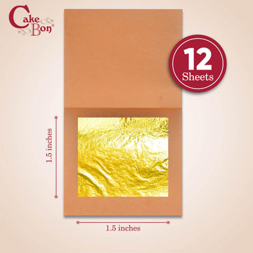 Edible Gold Leaf 24K By Cakebon - Cake Decorations, Loose Gold Leaf Sheets - 1.5 Inches, 12 Gold Foil Sheets