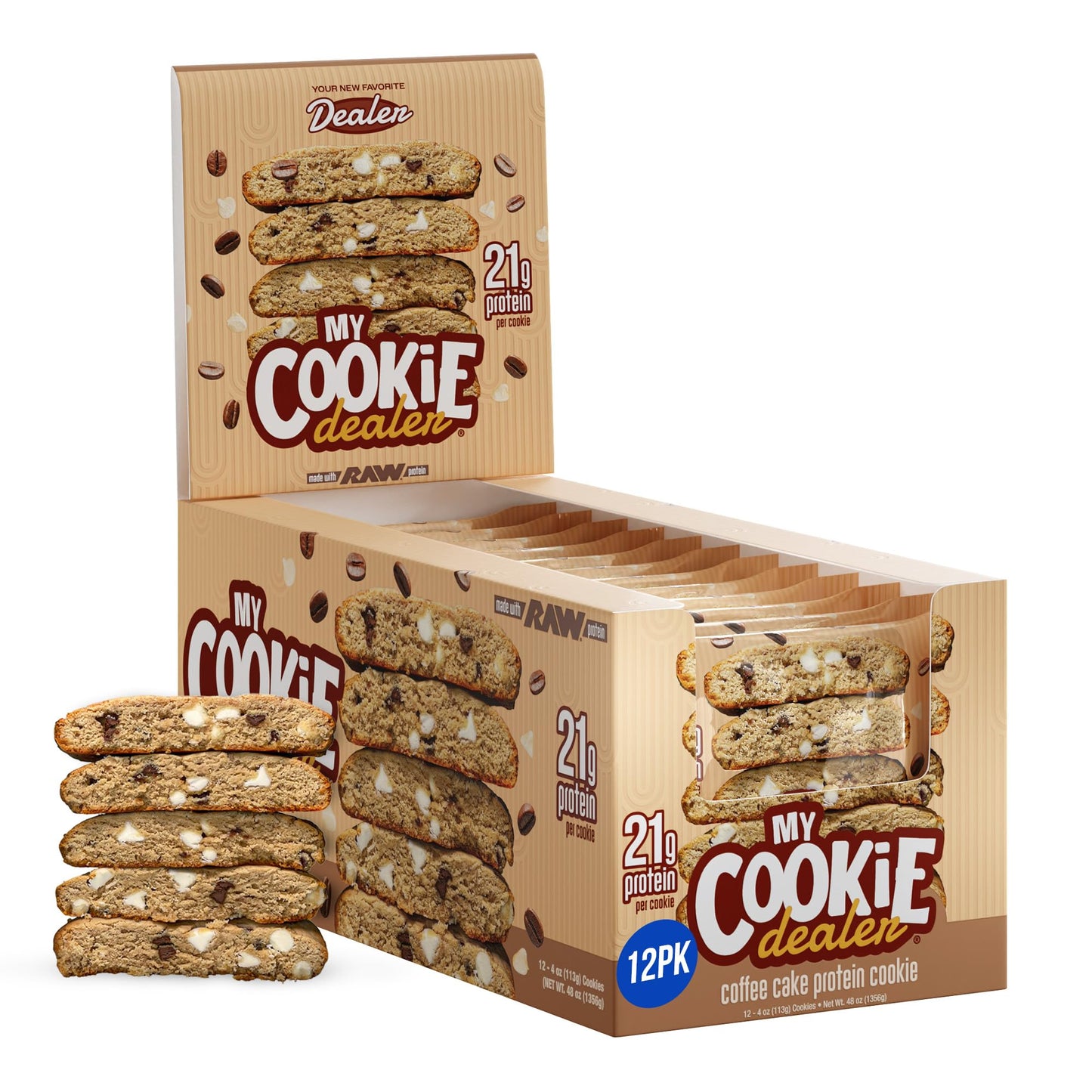 My Cookie Dealer Soft Baked Protein Cookies, Coffee Cake (12-Pack, 4Oz Cookie) - 21G Protein Per Cookie (Made With Raw Nutrition