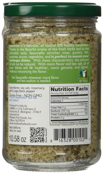 Seasonello Traditional Aromatic Herbal Salt - Italian Sea Salt, 10.58 Oz, Model TS0417-A700ML-M1481