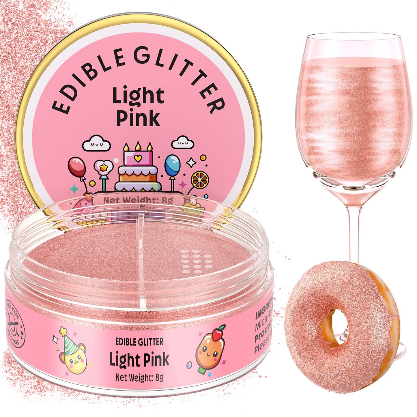 Nomeca Edible Glitter for Drinks & Cakes, Food Grade Luster Dust, 8g, Small, 4-Light Pink