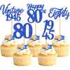 Zhuoweism 30Pcs Happy 80Th Birthday Cupcake Toppers Cheers To 80 Vintage 1945 Eighty Cupcake Picks Blue