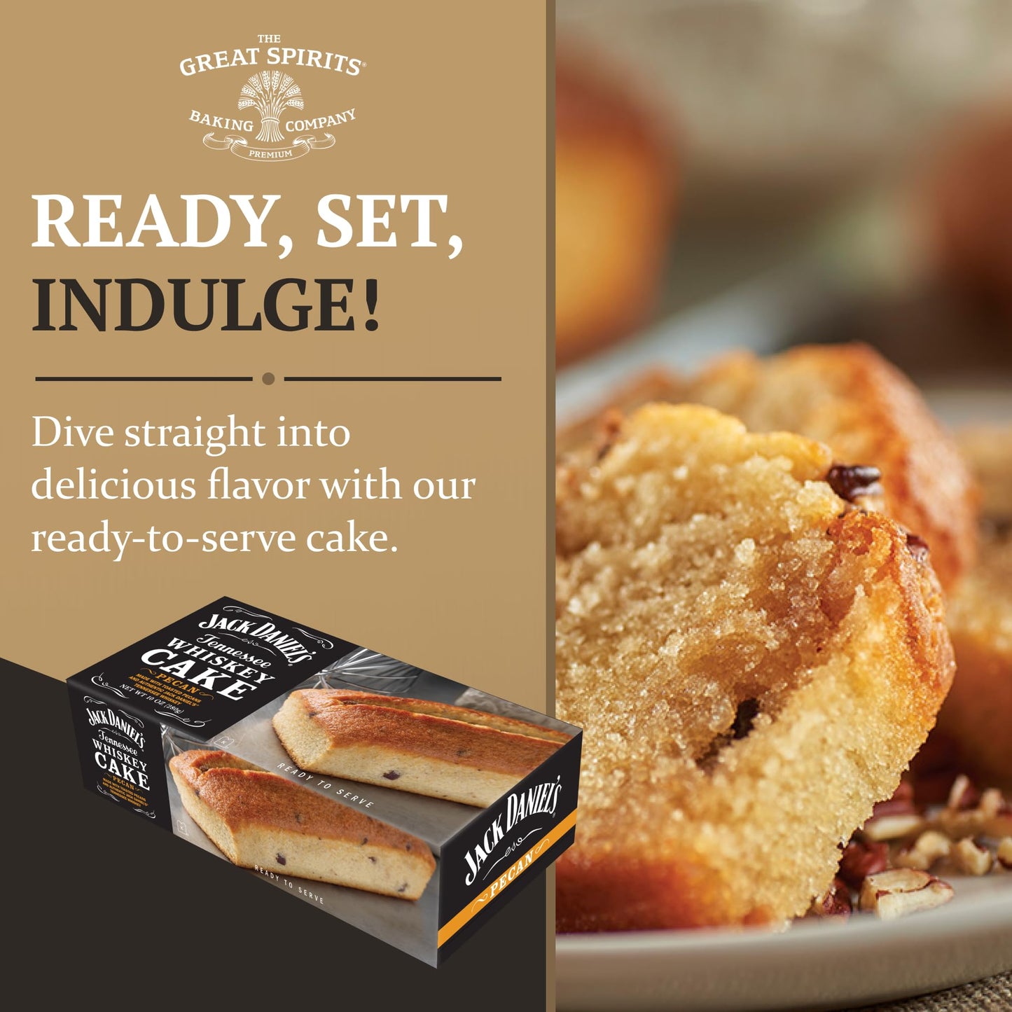 The Great Spirits Baking Co. spirit-inspired flavor Pecan Cake, Authentic Dessert, 10 oz, Kosher Dairy