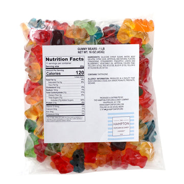 The Hampton Candy Company Gummy Bears, Assorted Fruity Flavors, 1 Pound Bulk Bag, Rainbow Color
