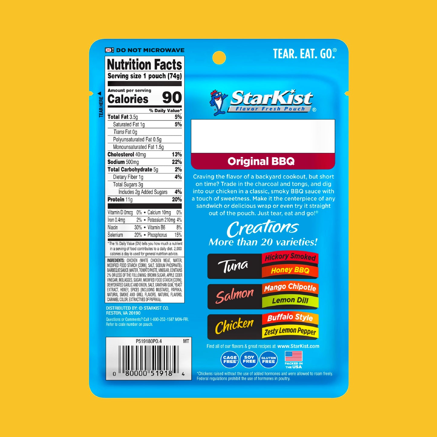 Starkist Chicken Creations Original Bbq, Single Serve Pouch, 2.6 Oz