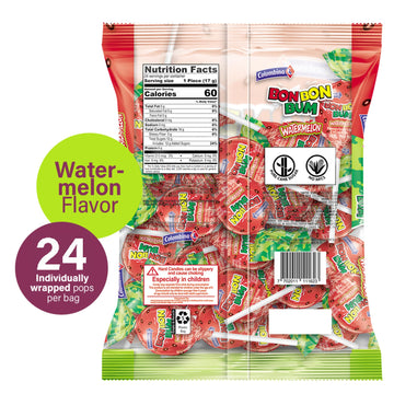 Colombina Bon Bon Bum Lollipops W/Bubble Gum Center, Watermelon Flavor, Individually Wrapped, Ideal For Party Favors And Gifts,