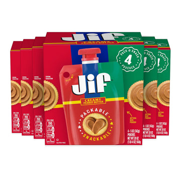 Jif Squeeze Creamy Peanut Butter, Resealable Pouches, 5 Ounces (Pack Of 24)