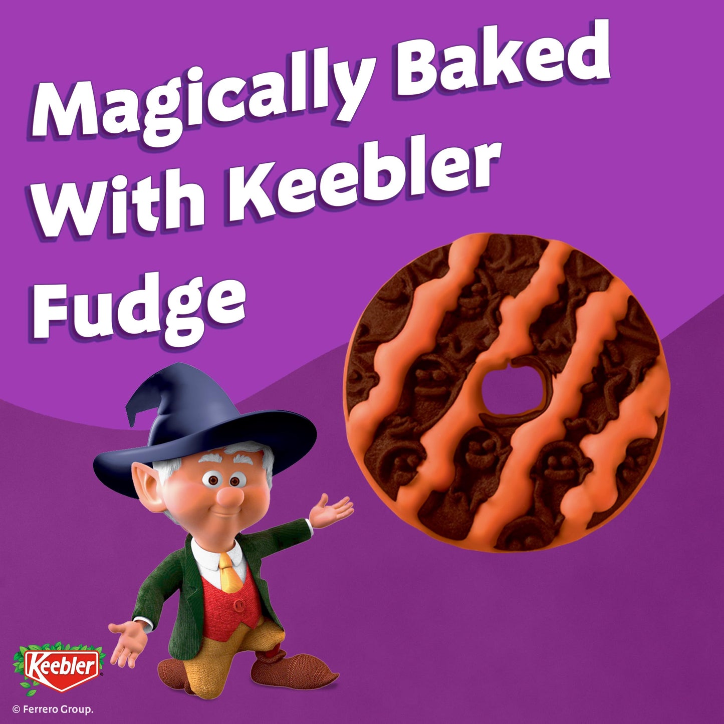 Keebler Spookie Fudge Stripes, Chocolatey Vanilla-Flavored Cookies with Orange Stripes, 9.5 oz Pack