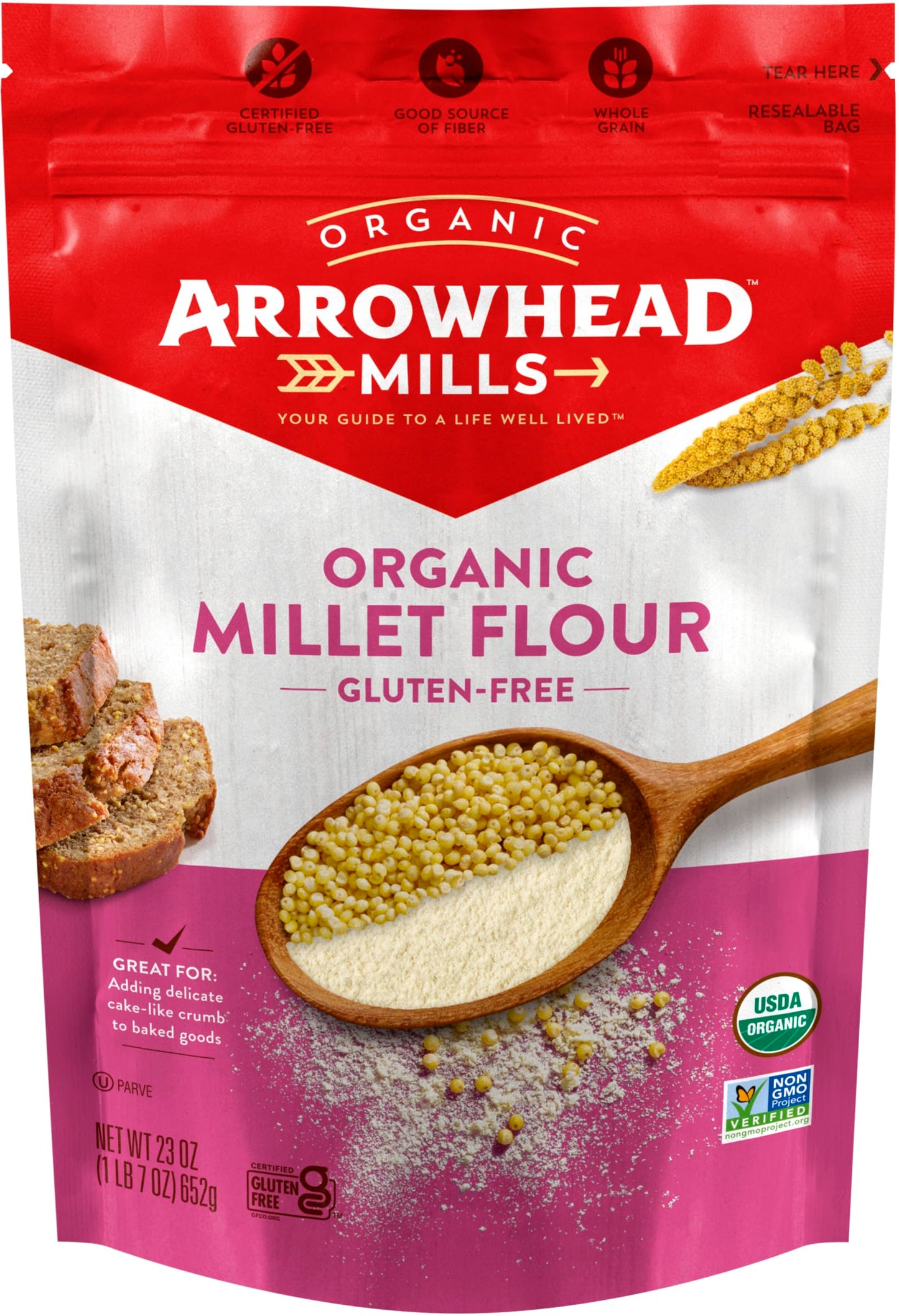 Arrowhead Mills Organic Millet Flour, 23 Oz Bag (Pack Of 6)