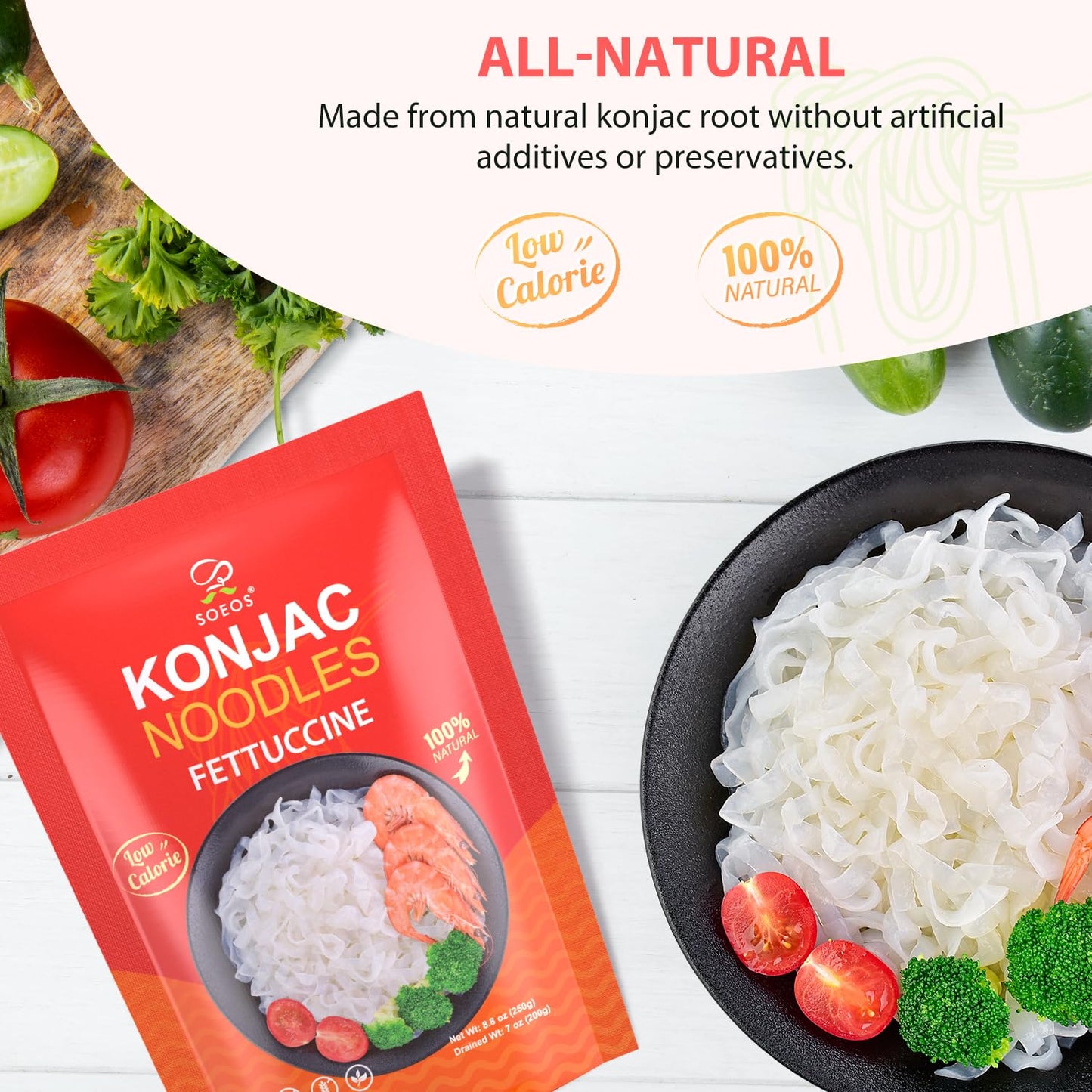 Soeos Konjac Noodles, Fettuccine Pasta, Low Calorie, Low Carb, Keto And Paleo Friendly Shirataki Noodle, Gluten-Free, Fat Free,
