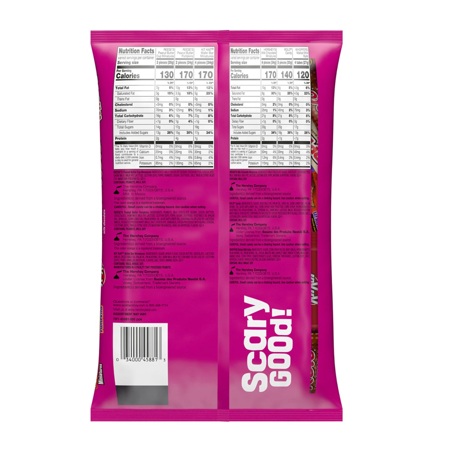 HERSHEYS Assorted Flavored Halloween Candy Bag 19.62 oz (60 Pieces)