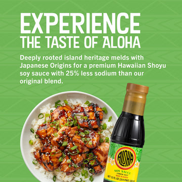 Aloha Shoyu - Lower Salt Soy Sauce with 25% Less Sodium - Versatile and Balanced Shoyu Sauce - Made in Hawaii - 24 oz. Bottle