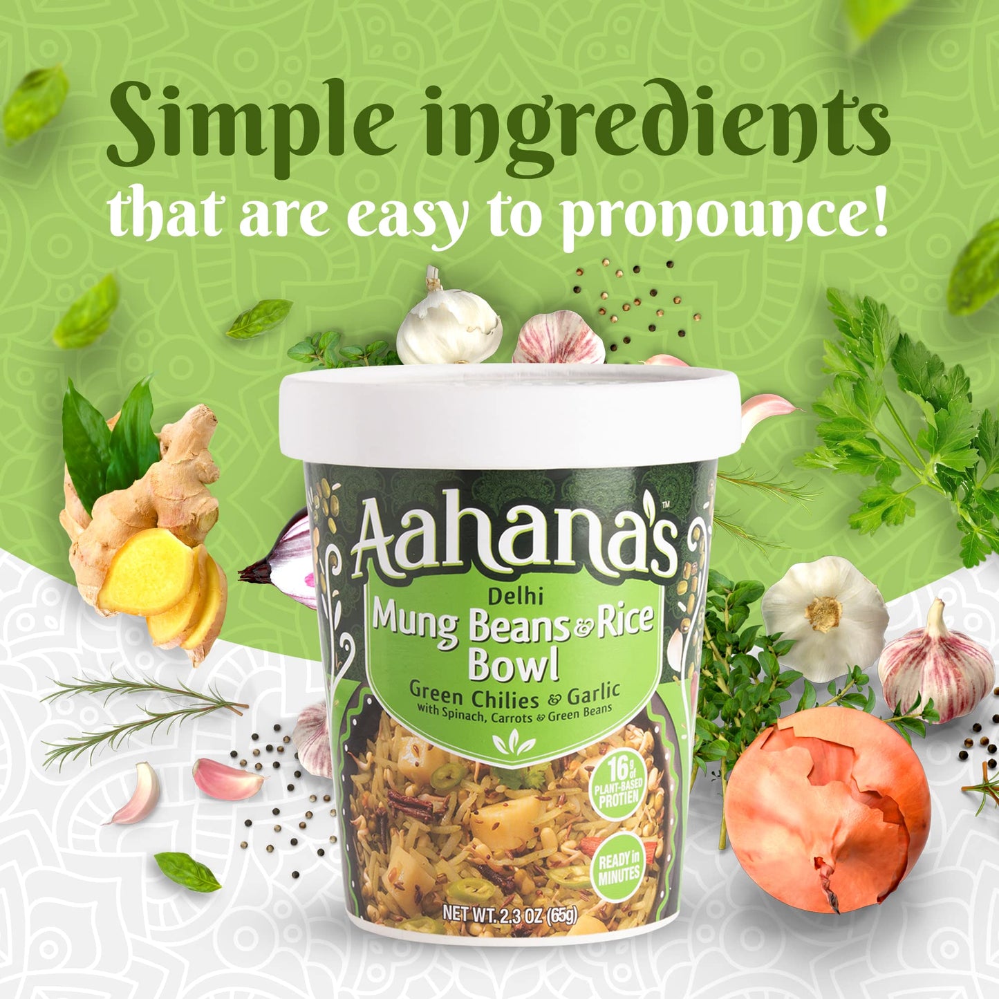 Aahanas Mung Beans & Rice Bowl – Vegan, Gluten-Free, Non-GMO, 2.3 oz (Pack of 4) – Ready to Eat Indian Vegetarian Meal