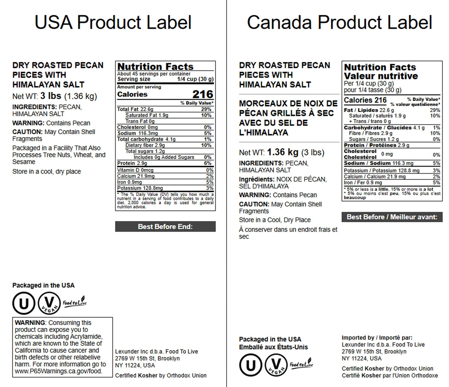 Food To Live Dry Roasted Pecan Pieces With Himalayan Salt, 3 Pounds - Oven Roasted, Lightly Salted, No Oil Added, Perfect For Co