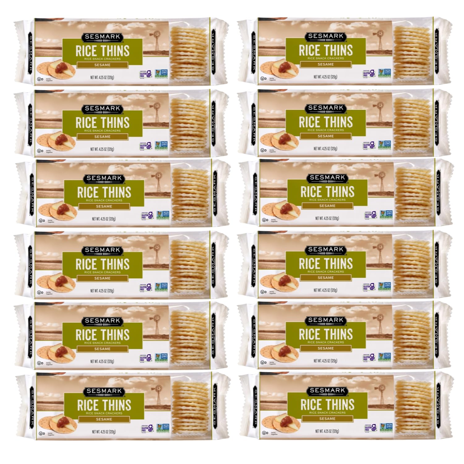 Sesmark Gluten Free Rice Thins Sesame - Non Gmo Project Verified - 4.25 Oz. (Pack Of 12)