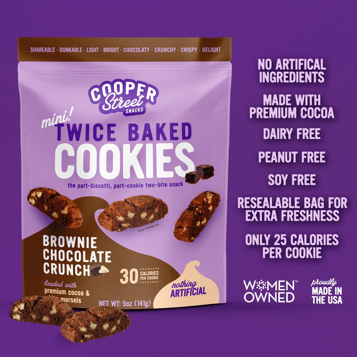Cooper Street Twice Baked Brownie Chocolate Biscotti Cookies - Crispy Mini Biscotti Cookies Ideal With Coffee - Traditional Low