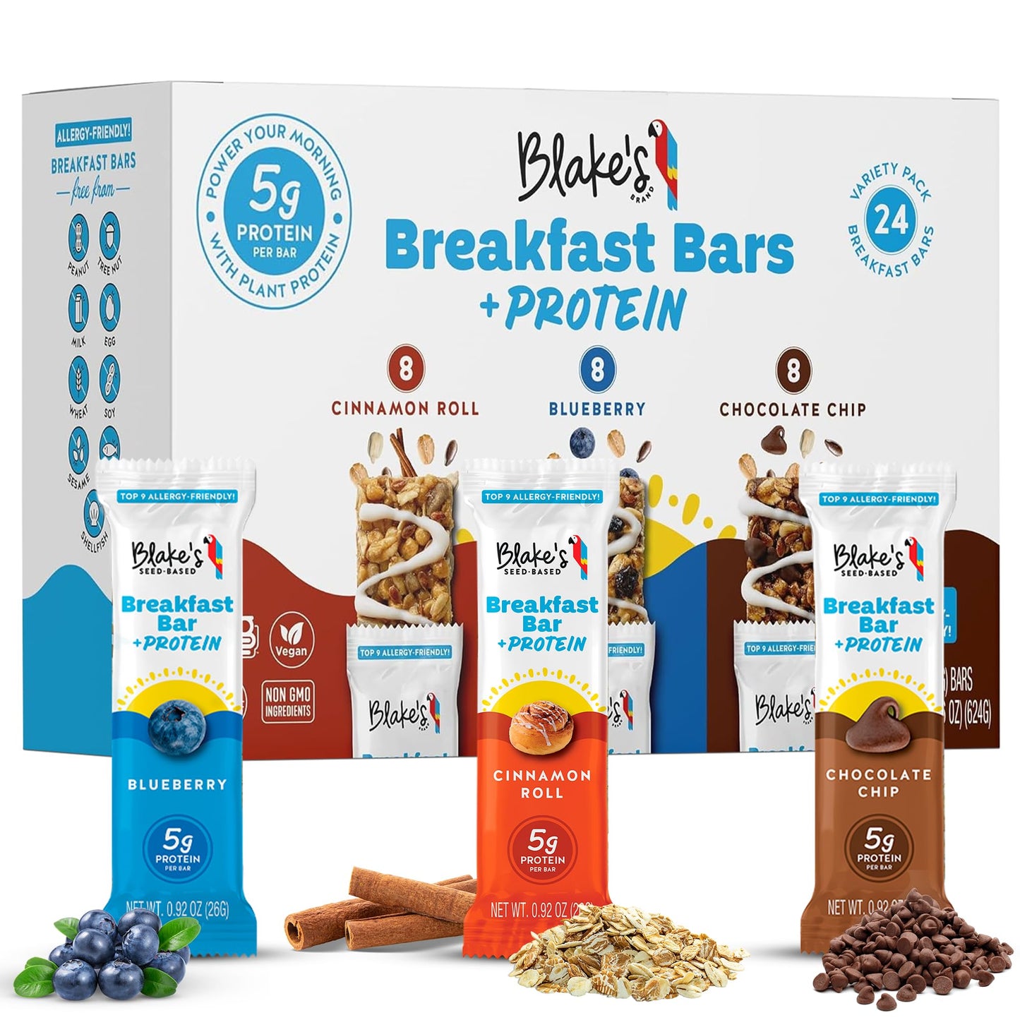Blakes Seed Based Breakfast Bars with Protein - Variety Pack (24 Count) 5g Clean Plant-Based Protein Gluten Free Nut Free Dairy Free & Vegan Healthy Snacks for Kids or mature-themeds School Safe