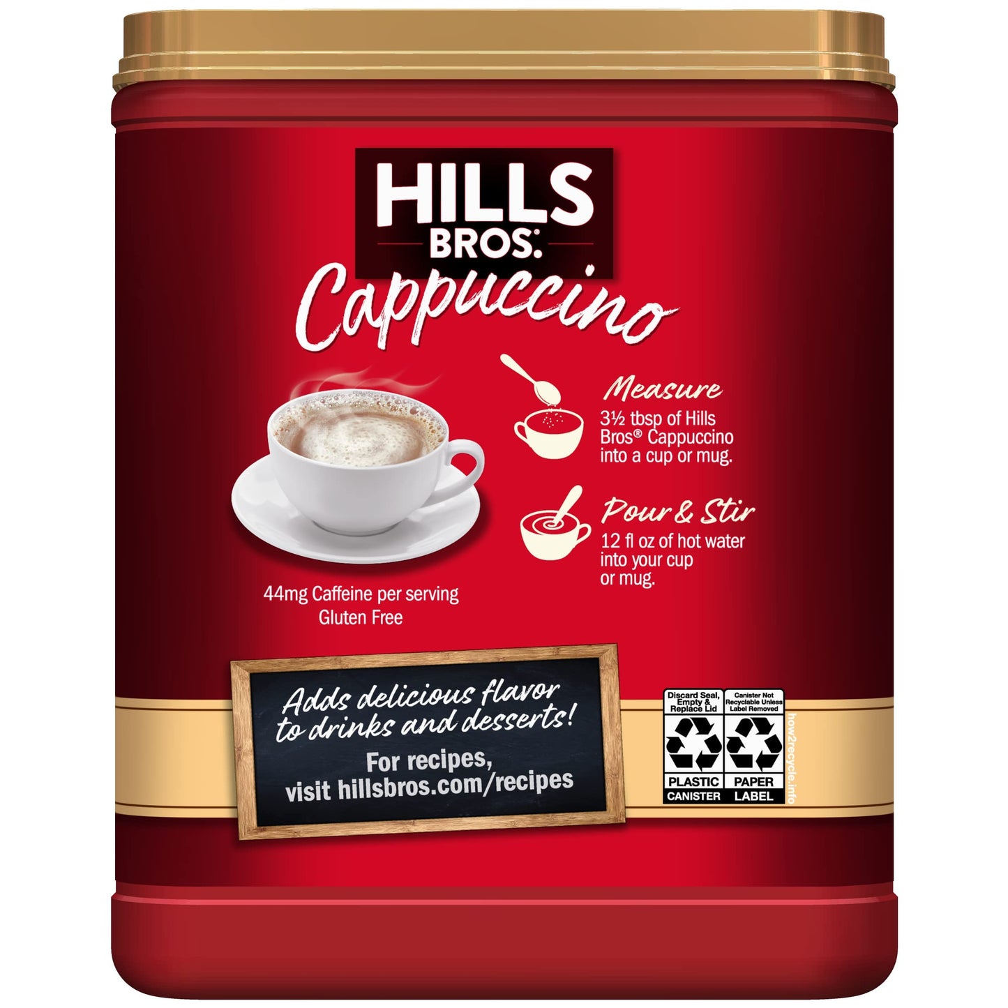 Hills Bros Instant Cappuccino Mix, Hazelnut Cappuccino Mix - Frothy, Decadent Cappuccino With A Smooth Hazelnut Flavor, 14 Oz, P