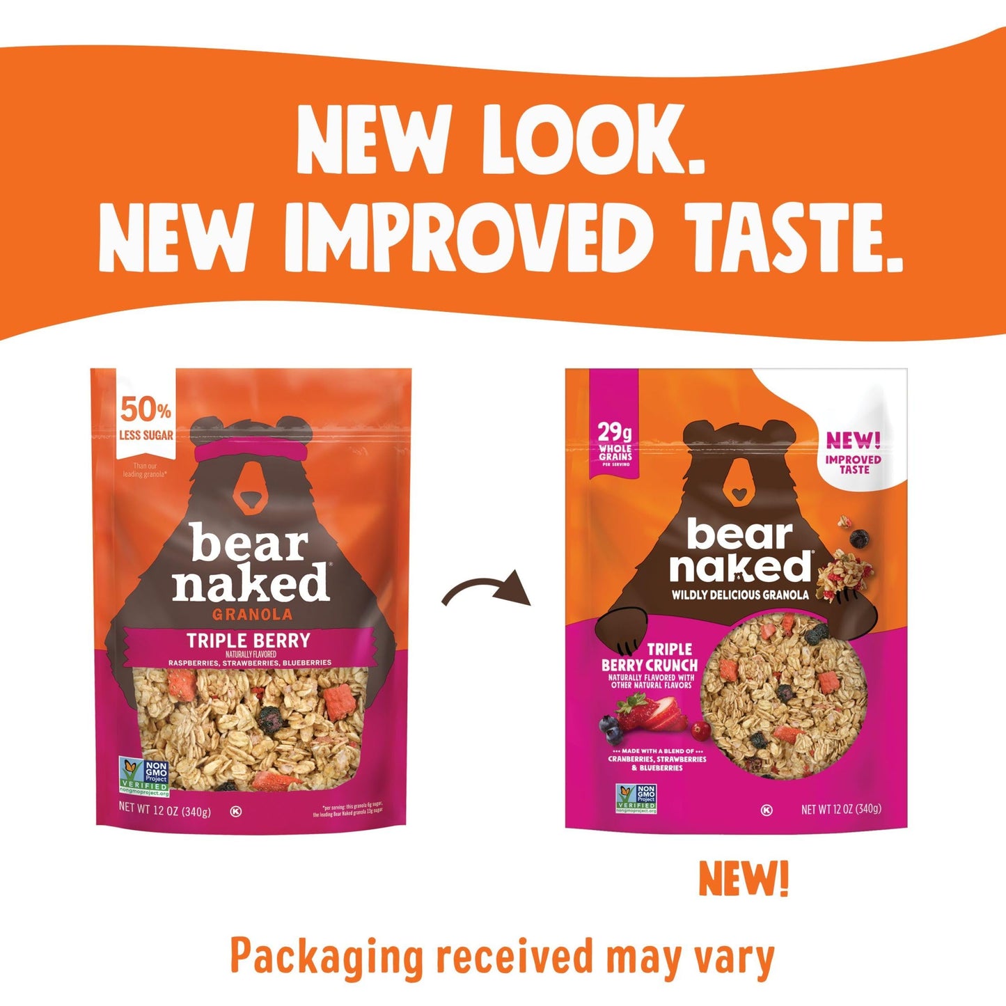 Bear Naked Granola Cereal, Triple Berry Crunch, Whole Grain, 12 Ounce (Pack of 3) - Healthy Breakfast Snacks, Mega Pack