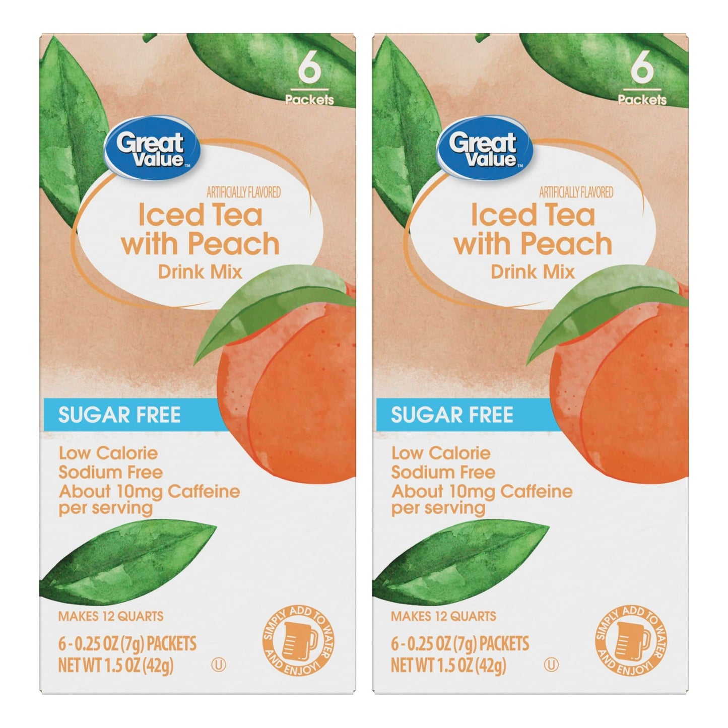 Generic Drink Mix Bundle - Low Calorie Iced Tea with Peach - 2 Pitcher Size Boxes, 6 Packets Each