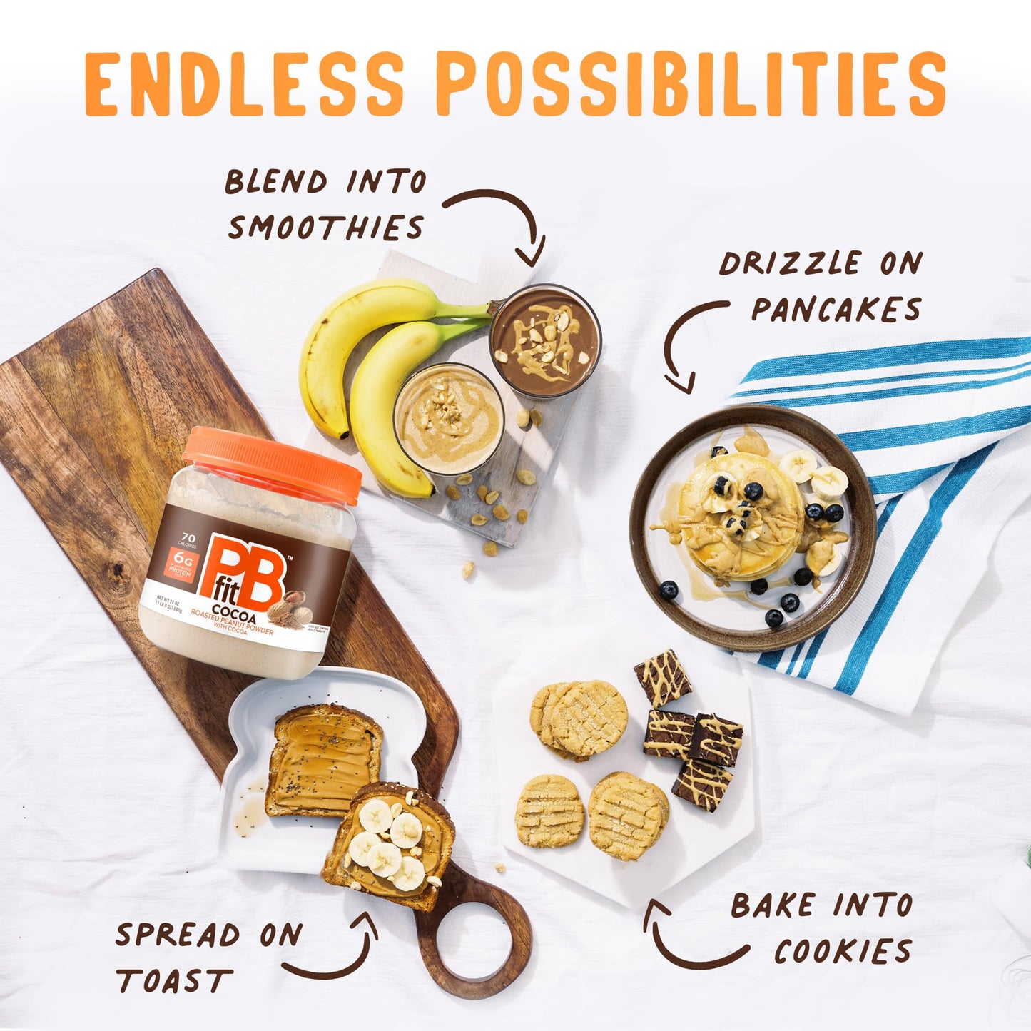 Pbfit 24 Ounce Peanut Butter Powder Chocolate Flavor, Cocoa Powdered Peanut Butter Spread From Real Roasted Peanuts And Cocoa, 6