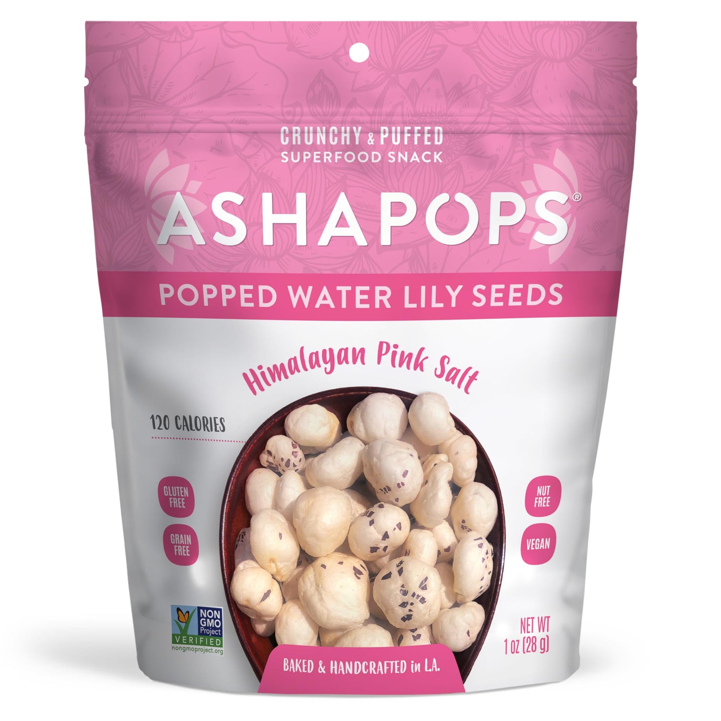 AshaPops Himalayan Pink Salt Flavored Popped Water Lily Seeds, 1 oz (Pack of 1) - Gluten-Free, Vegan, Paleo, Nut-Free, Corn-Free