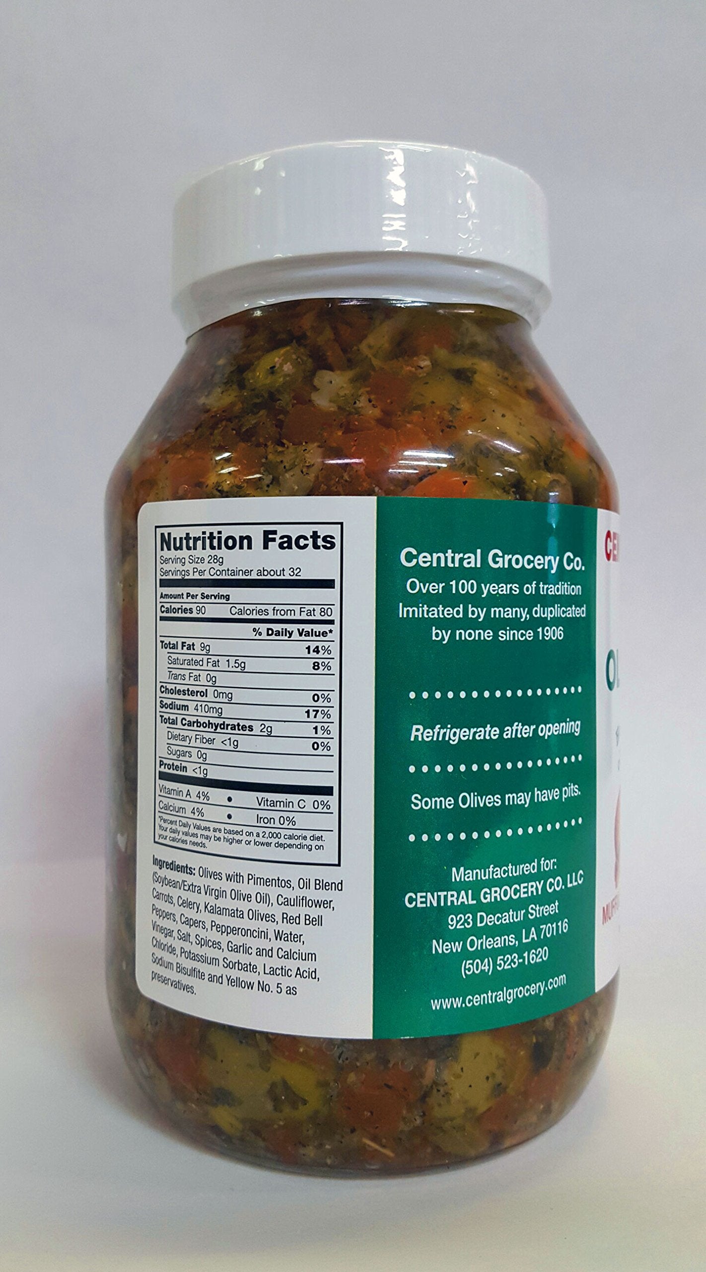 Central Grocery Olive Salad - 32 Oz (Pack Of 1) Perfect For Muffulettas, Sandwiches, Pizza Toppings, Pastas, Hot Dog Topper, Sal